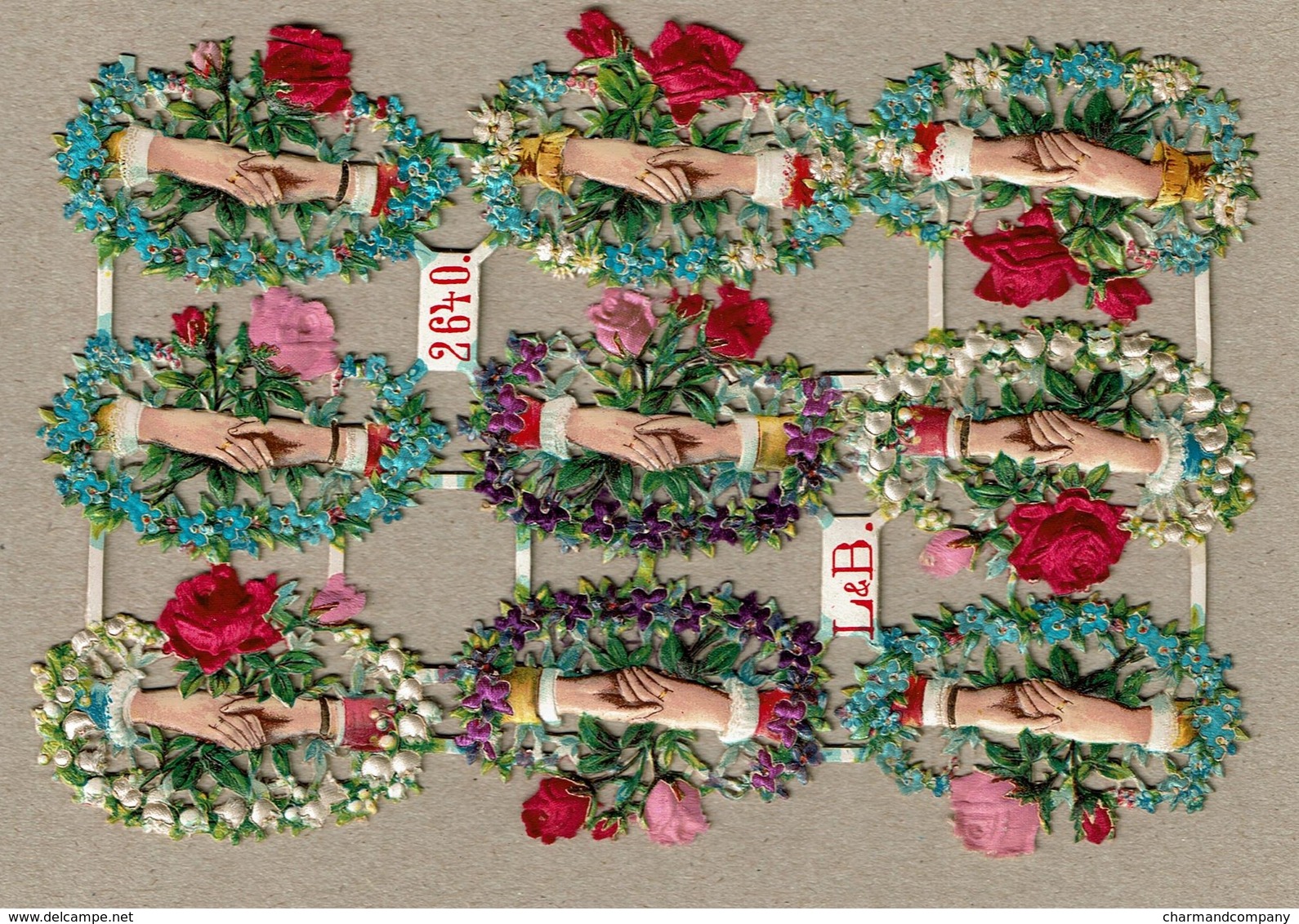 Littauer & Boysen L & B N° 2640 - SCRAP -  DECOUPIS  - Gaufré / Embossed - Hands Silk Flowers / Mains Fleurs En Soie - Flowers