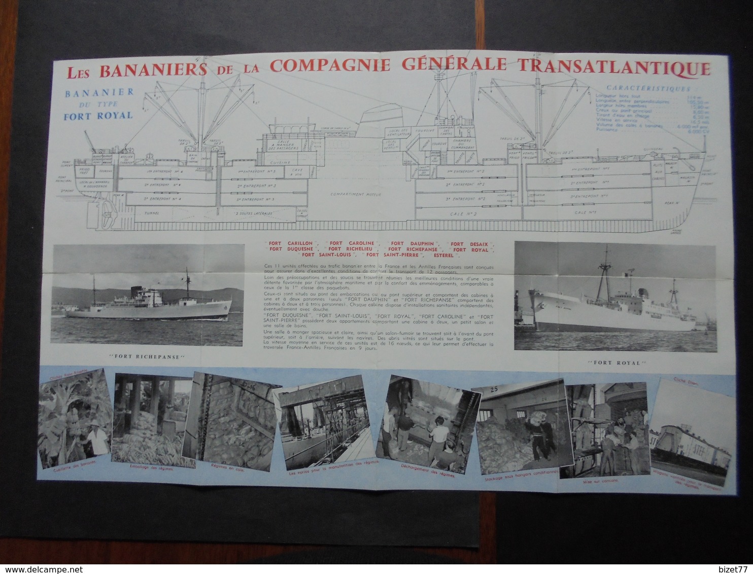 NAVIGATION : Cie Gle TRANSATLANTIQUE , LA LIGNE BANANIERE, DEPLIANT, VOIR SCAN - Trasporti