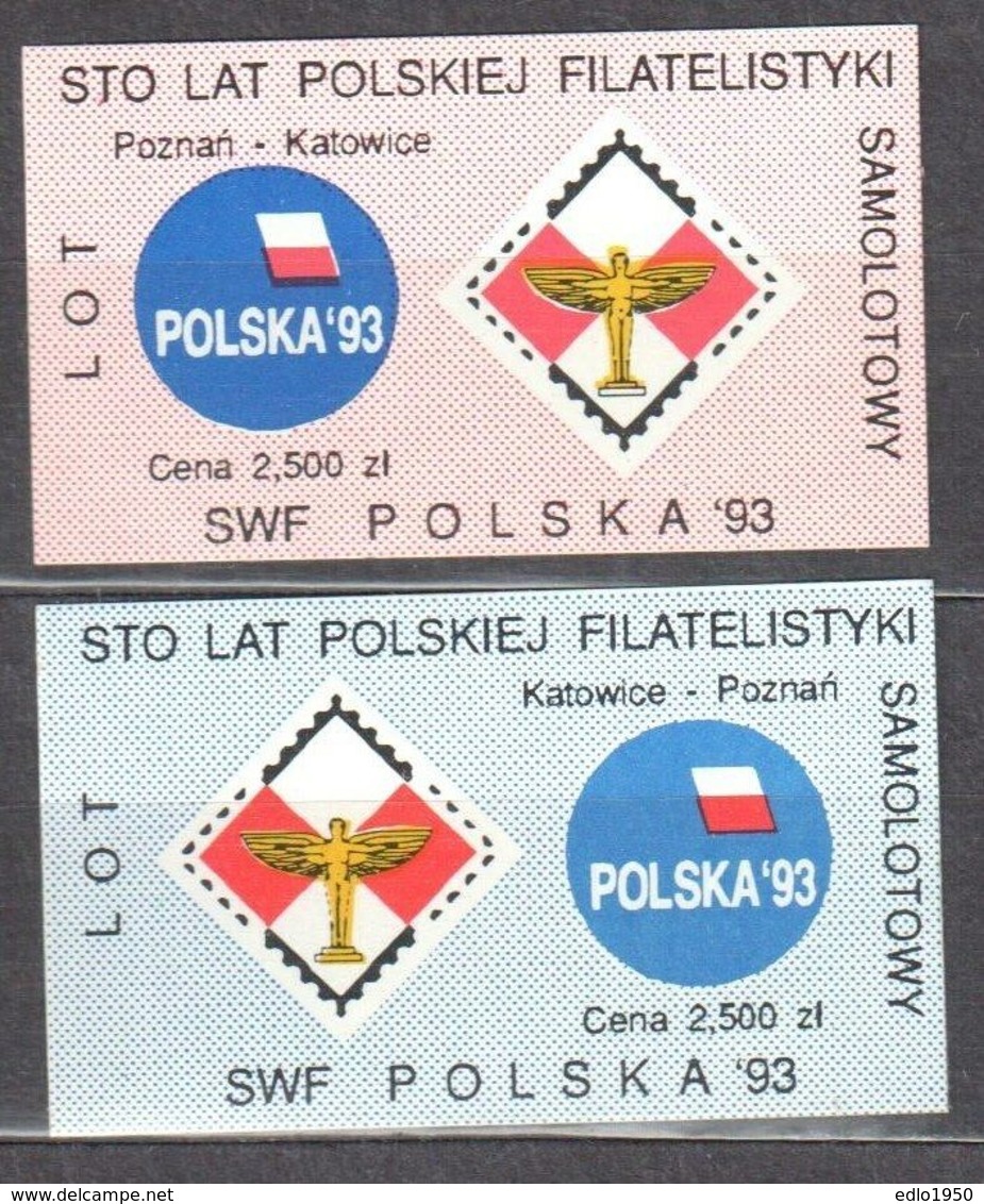 Poland 1993 Plane Label - Self - Adhesive 2v MNH - Unclassified