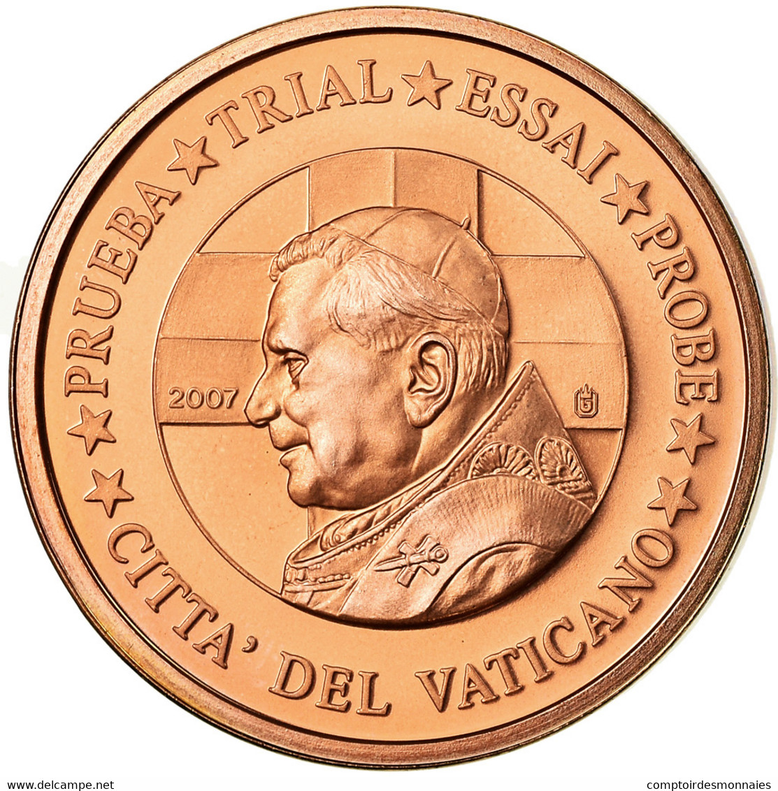 Vatican, 5 Euro Cent, Benoit XVI, 2007, Unofficial Private Coin, FDC, Copper - Essais Privés / Non-officiels