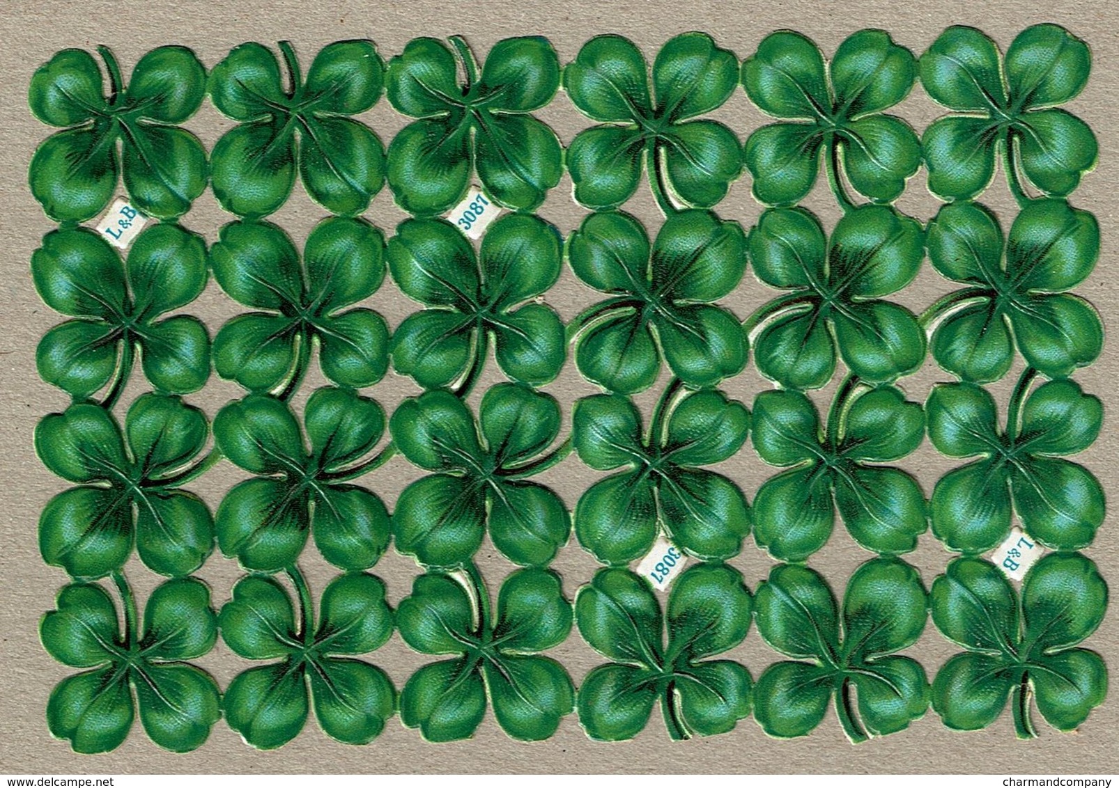 Littauer & Boysen - L & B 3087 - SCRAP -  DECOUPIS  - Gaufré / Embossed - Four-leaves-clover / Trèfle à 4  - 2 Scans - Blumen