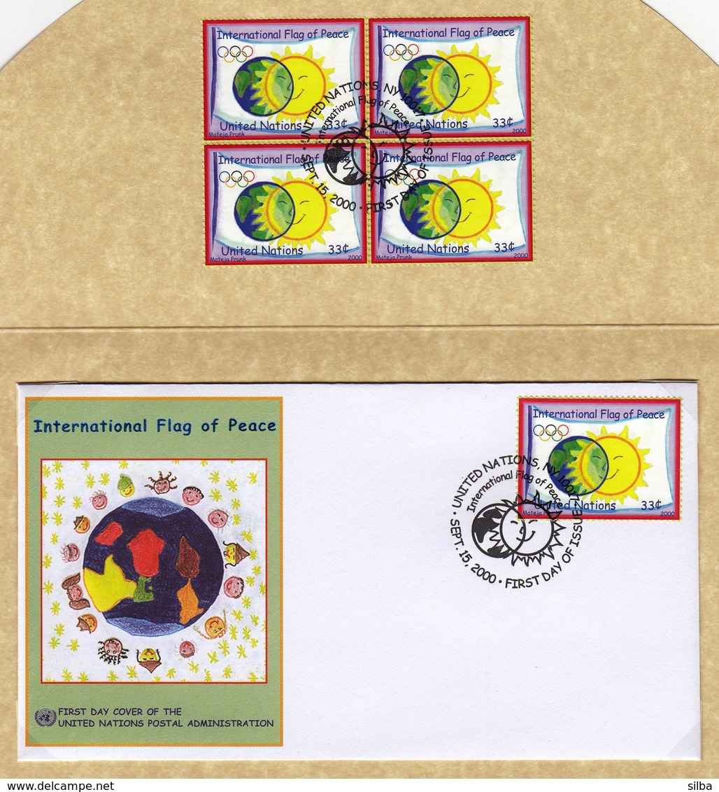 United Nations New York 2000 / International Flag Of Peace, Earth, Sun / FDC, Stamps Folder - Lettres & Documents