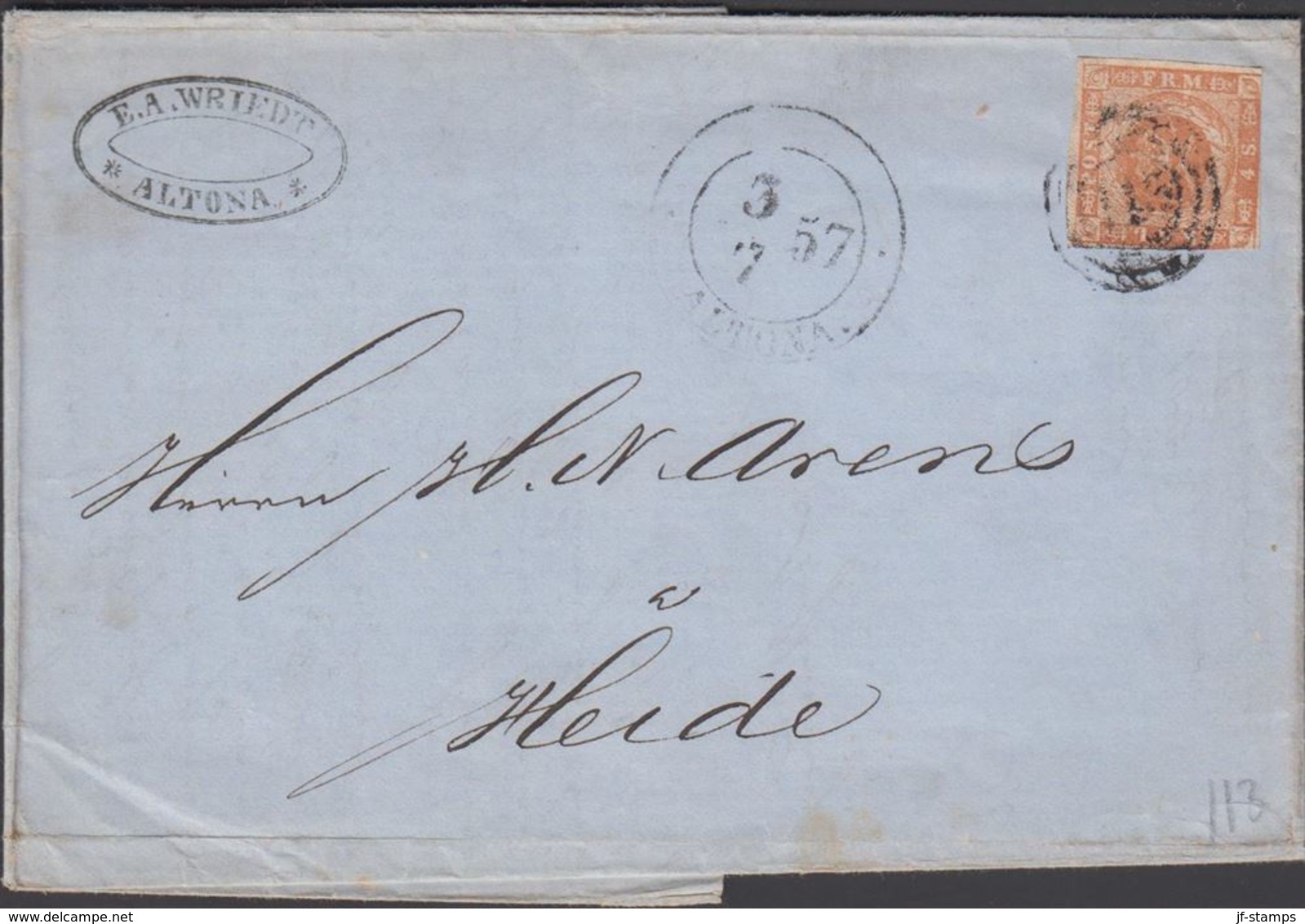 1857. 113 + ALTONA 3 7 57 To Heide.  4 S KGL POST FRIM. E.A. WRIEDT ALTONA () - JF321200 - Lettres & Documents