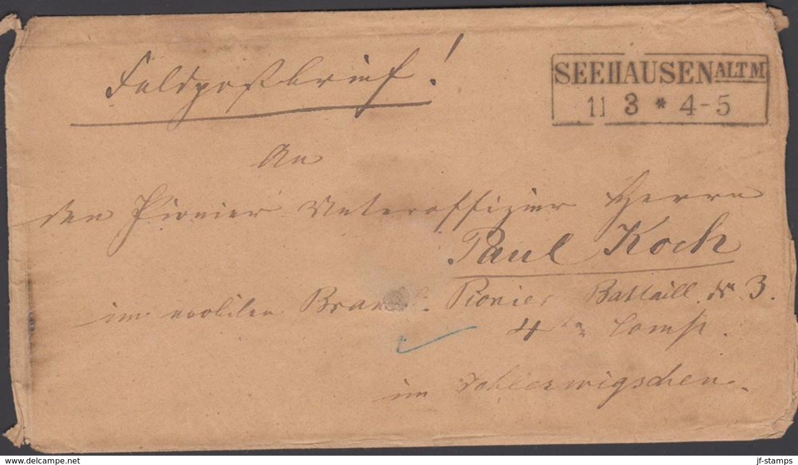 1864. Feldpostbrief SEEHAUSEN ALTM 11 3 To Unteroffizier Paul Kock Im Mobilen Branden... () - JF321207 - Schleswig-Holstein