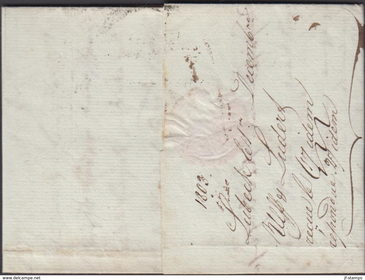 1803. R 4 DÆNNEMARK To Bordeaux Via Hamburg From Lübeck.  Postage Marking 15. Franco ... () - JF321225 - ...-1851 Prefilatelia