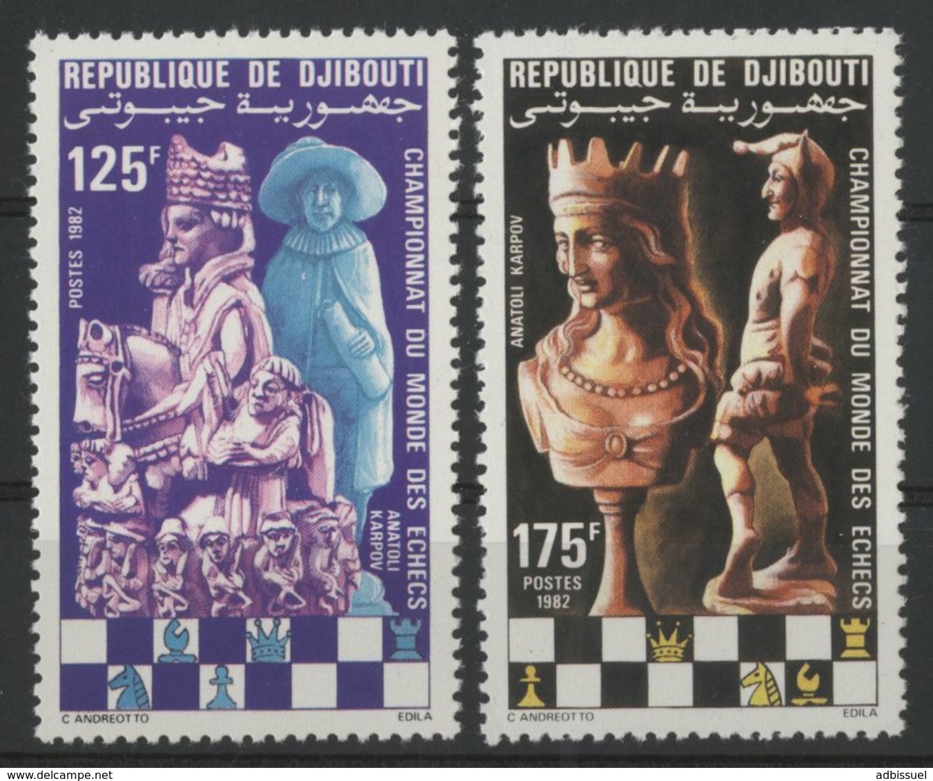 DJIBOUTI N° 551 à 552 COTE 9 € NEUFS ** MNH . CHAMPIONNATS DU MONDE D'ECHECS ANATOLI KARPOV. TB - Chess