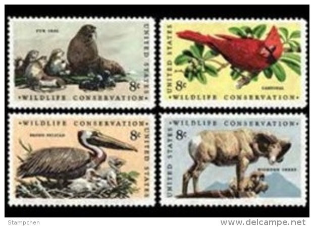 1972 USA Wildlife Conservation Stamps Sc#1464-7 Seal Cardinal Pelican Bird Sheep Ram Mammal - Mundo Aquatico