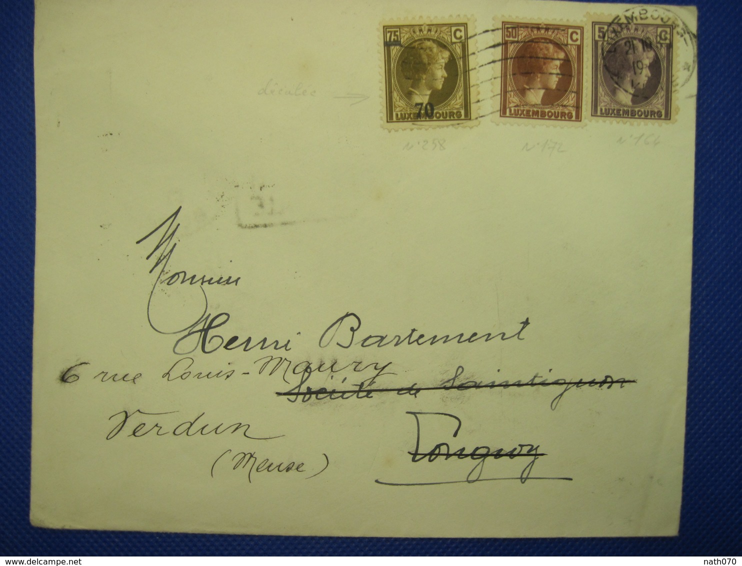 LUXEMBOURG 1935 FRANCE VERDUN Lettre Enveloppe Cover " Visitez VERDUN Et Ses Champs De Batailles " Surcharge 70 - Lettres & Documents