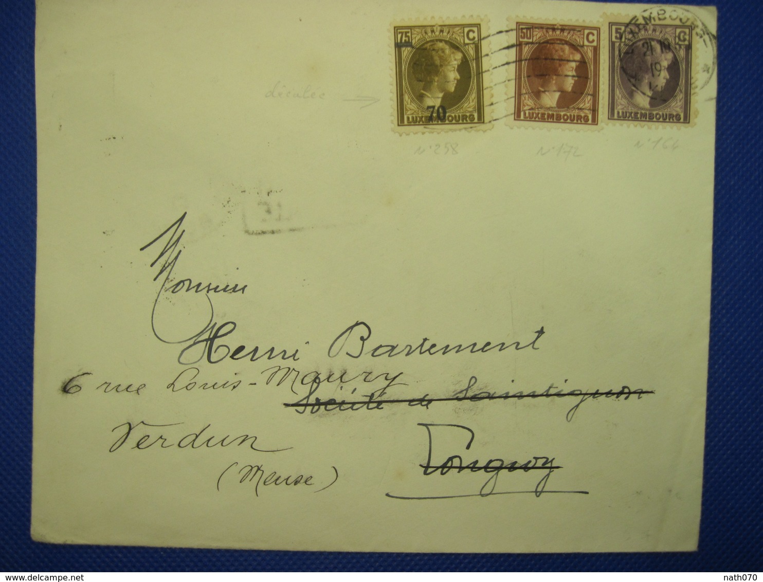 LUXEMBOURG 1935 FRANCE VERDUN Lettre Enveloppe Cover " Visitez VERDUN Et Ses Champs De Batailles " Surcharge 70 - Briefe U. Dokumente