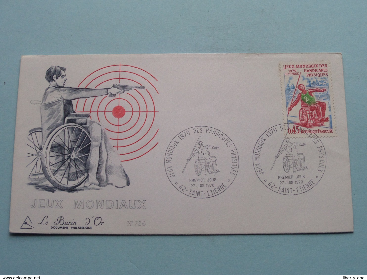 1970 > Jeux MONDIAUX Des Handicapes Physiques - France ( Stamp 27 Juin 1970 Saint-Etienne ) FDC N° 726 Burin D'Or ! - Sport Voor Mindervaliden