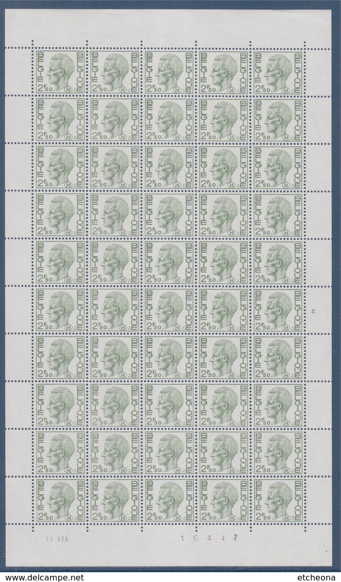 = Belgique Feuille Complète Neuve 2F50 De 25 Timbres Daté 13 V 74 - Ohne Zuordnung