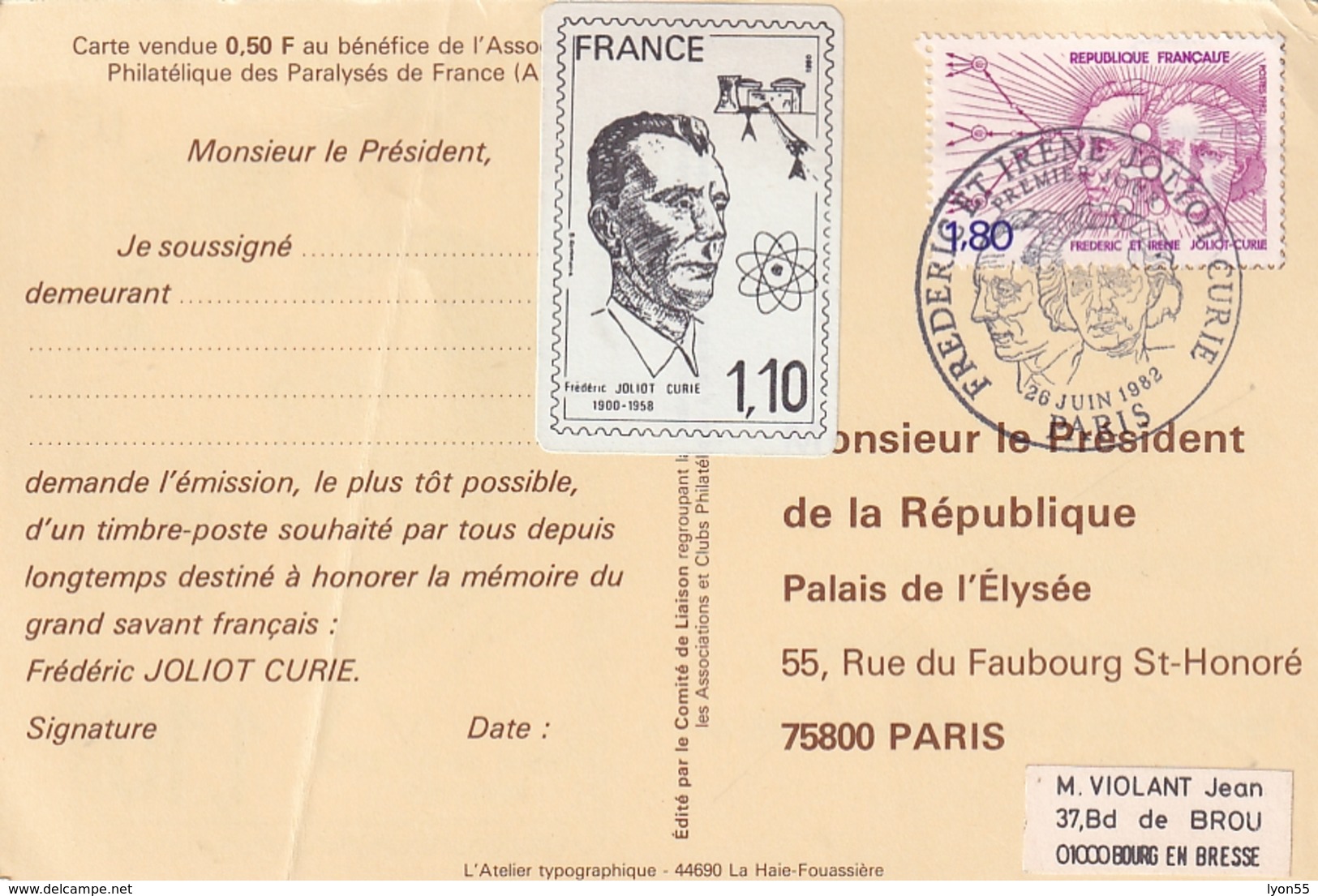 Frédéric Joliot Curie  Carte Premier Jour Avec Cachet Et Tibre 1982 - Premio Nobel