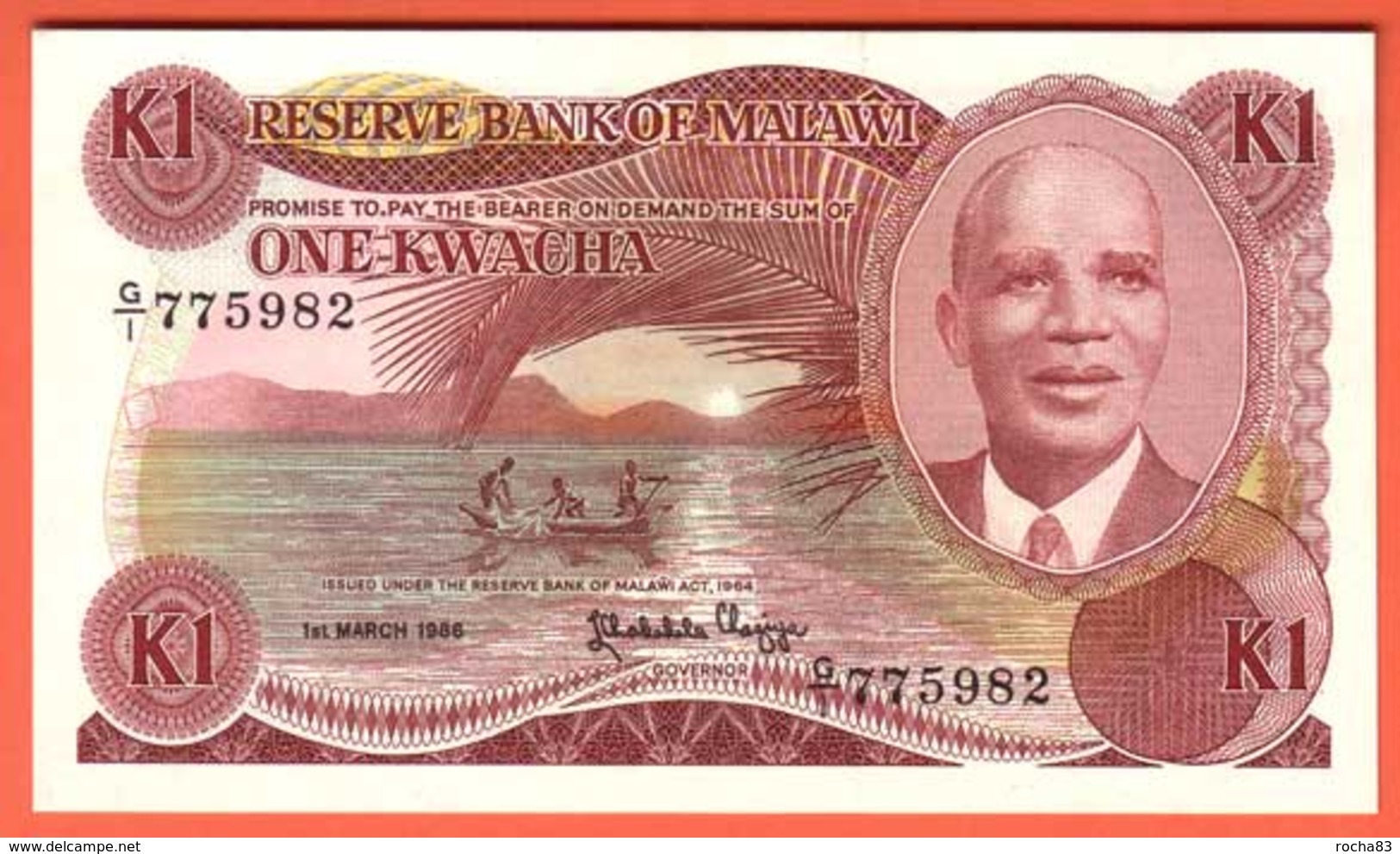 MALAWI - 1 Kwacha Du 01 03 1986  Pick 19a - Malawi