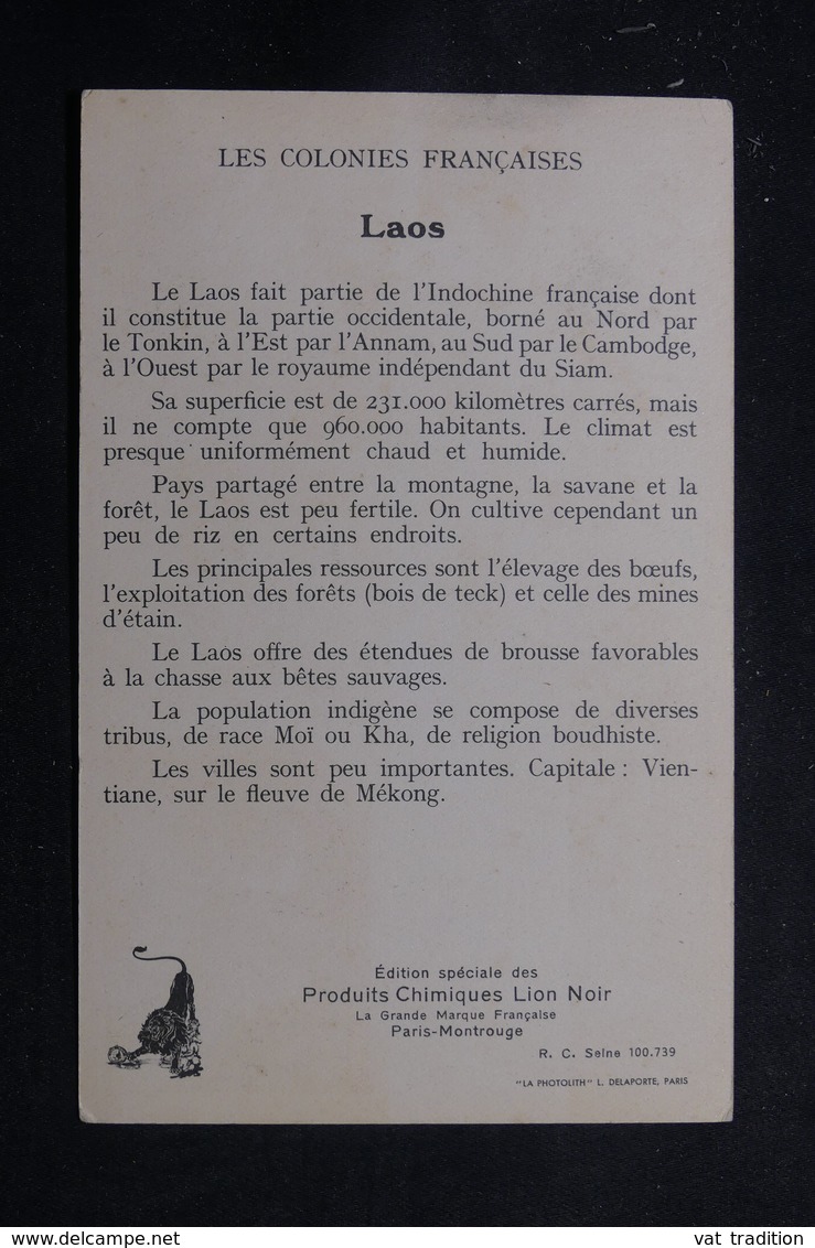 LAOS - Carte Du Laos  , édition Publicitaire Des Produits Chimiques Lion Noir De Paris - L 55916 - Laos