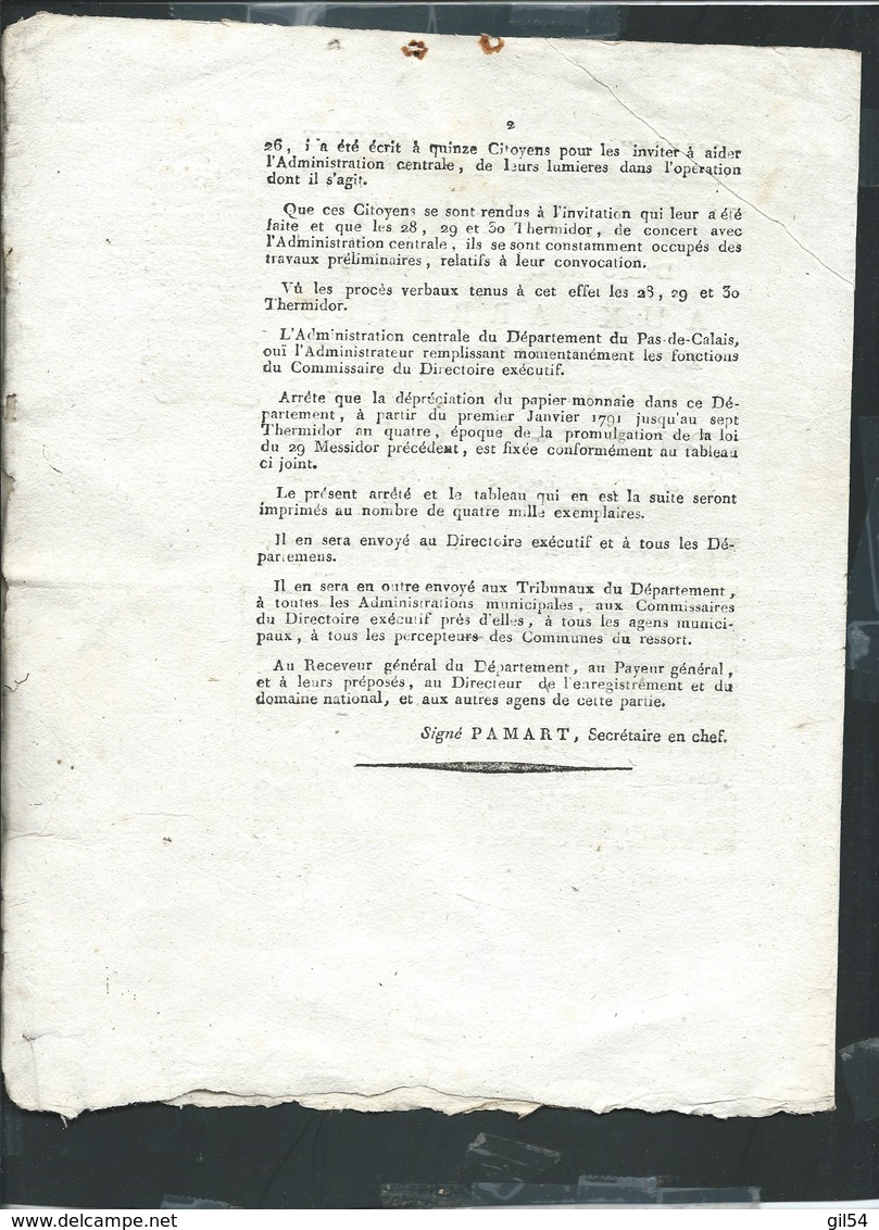 Dossier Watten ( Nord) - Révolution Fr- Tableau  Fixation  Valeur  Assignats , An 3 , An 4   Lire Détail Modb133 - Assignats & Mandats Territoriaux