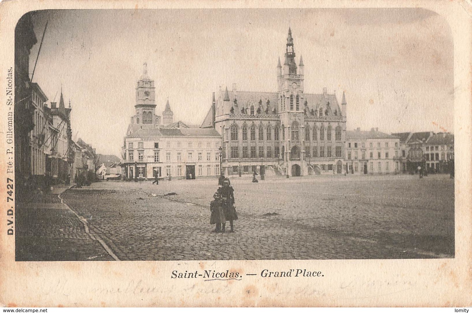 Belgique Saint Nicolas Grand Place  + Timbre Cachet St Nicolas 1901 - Saint-Nicolas