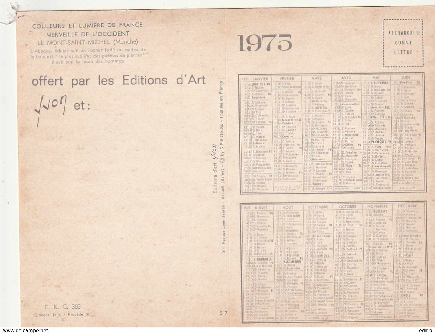 *** CALENDRIER 1975***  AUDIERNE  Vue Générale   14x20cm --carte Postale Géante Calendrier Au Dos Offert  éditions  YVON - Big : 1971-80