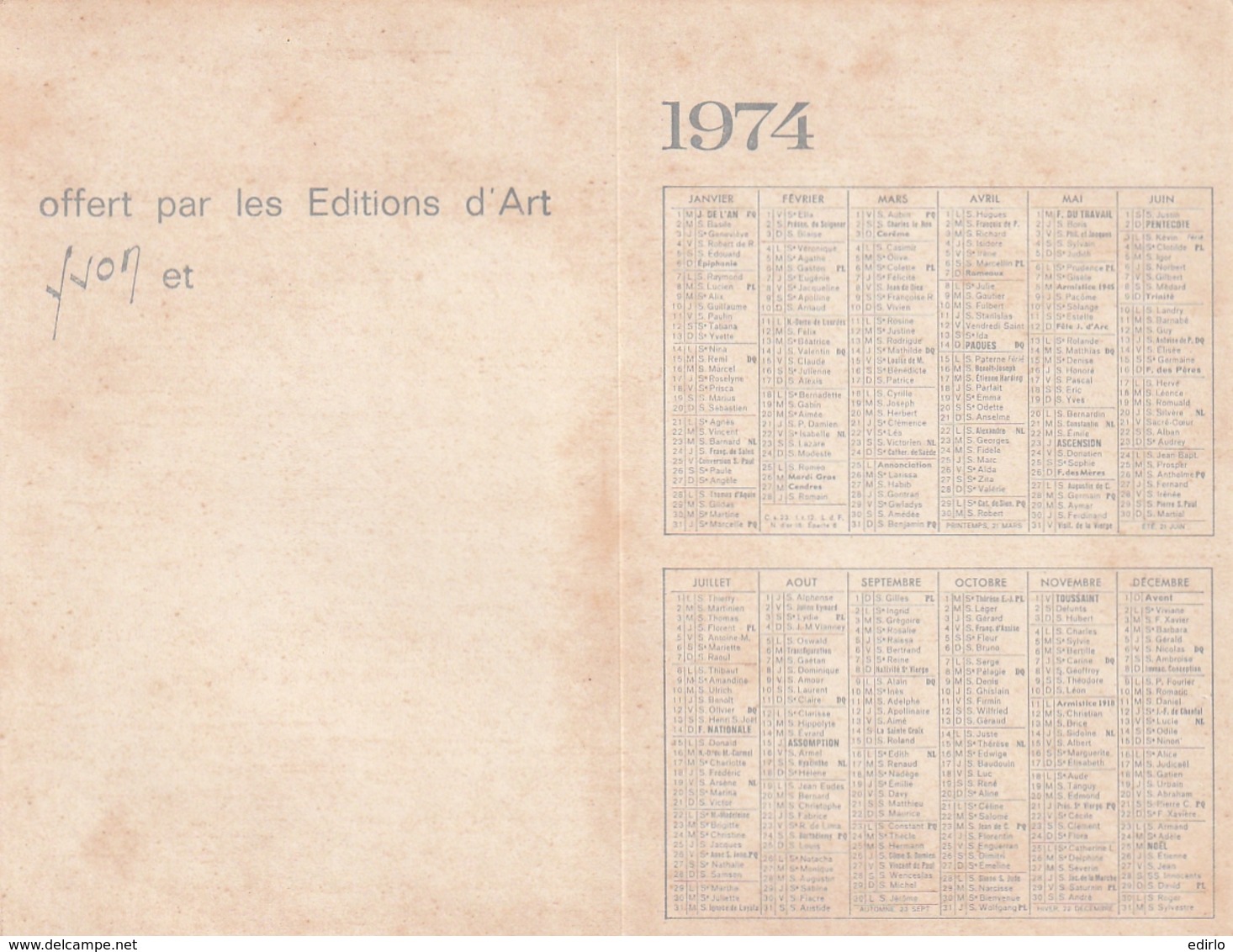 *** CALENDRIER 1974*** Reflets D'Automne   14x20cm --carte Postale Géante Calendrier Au Dos Offert  éditions  YVON - Big : 1971-80