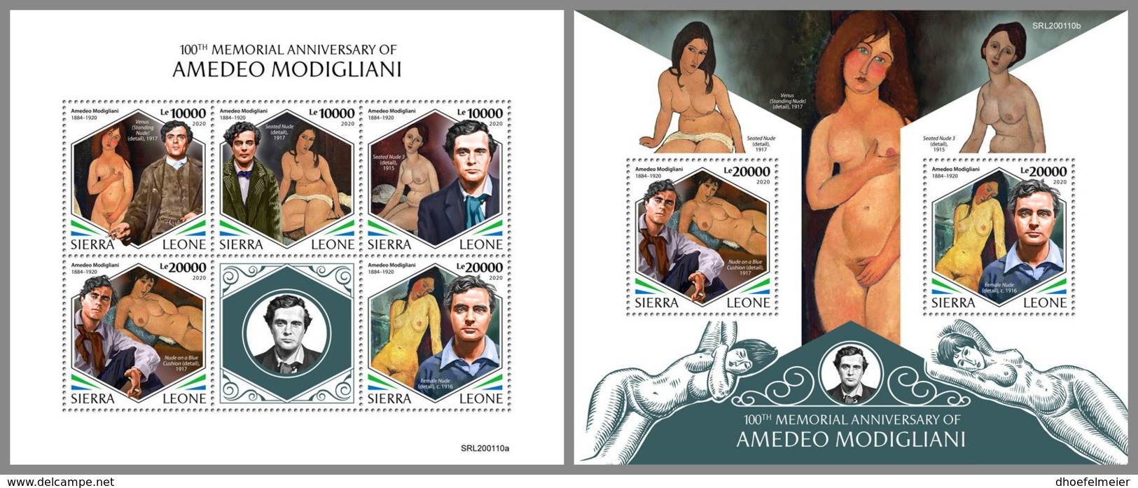 SIERRA LEONE 2020 MNH Amedeo Modigliani Paintings Gemälde Peintures M/S+S/S - OFFICIAL ISSUES - DH2011 - Autres & Non Classés