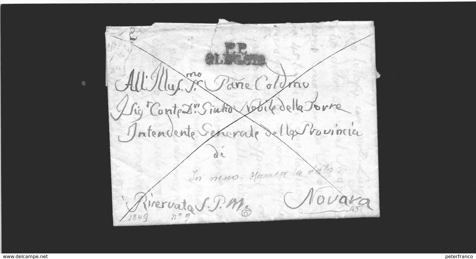 CG20 - Lett. Da Oleggio X Novara 1849 -  Bollo Stampatello Diritto Nero Con P.P. - 1. ...-1850 Prefilatelia