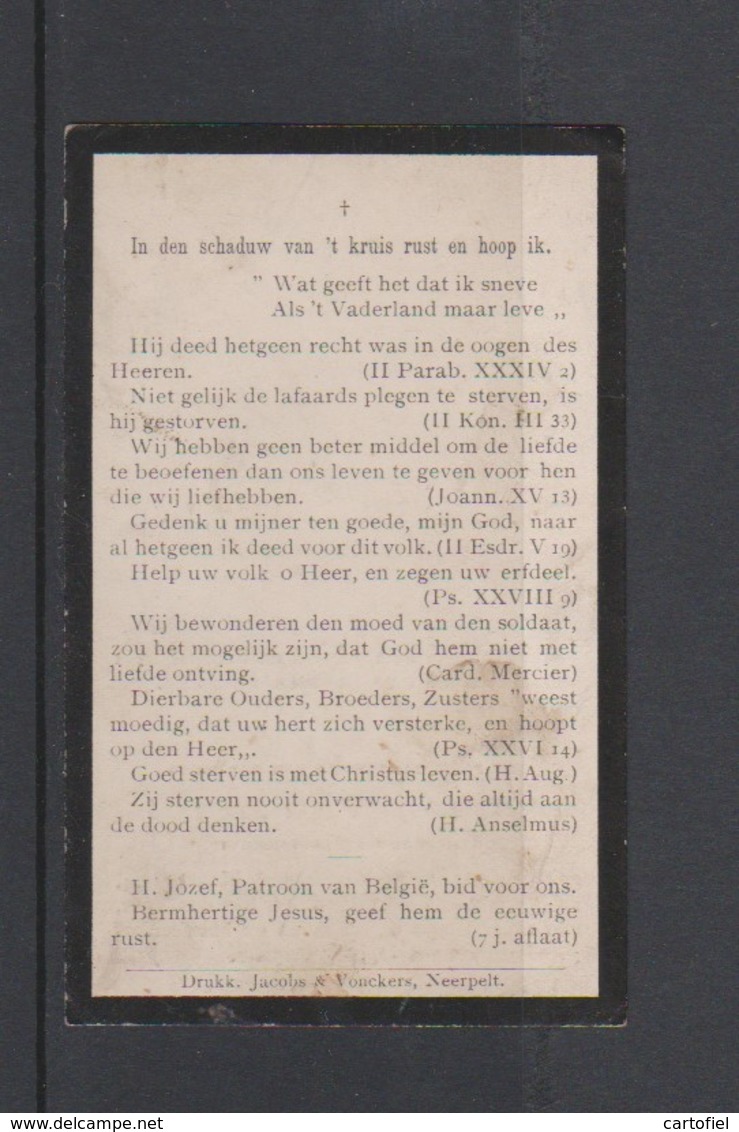 FOTOPRENTJE-PIEUSE-OORLOG-YZER-ADRIEN VAN LINDT-SOLDAAT-7DE LINIE-OVERPELT+ST.JACOBS-CAPELLE-1894+1915-ZIE DE 2 SCANS - Images Religieuses