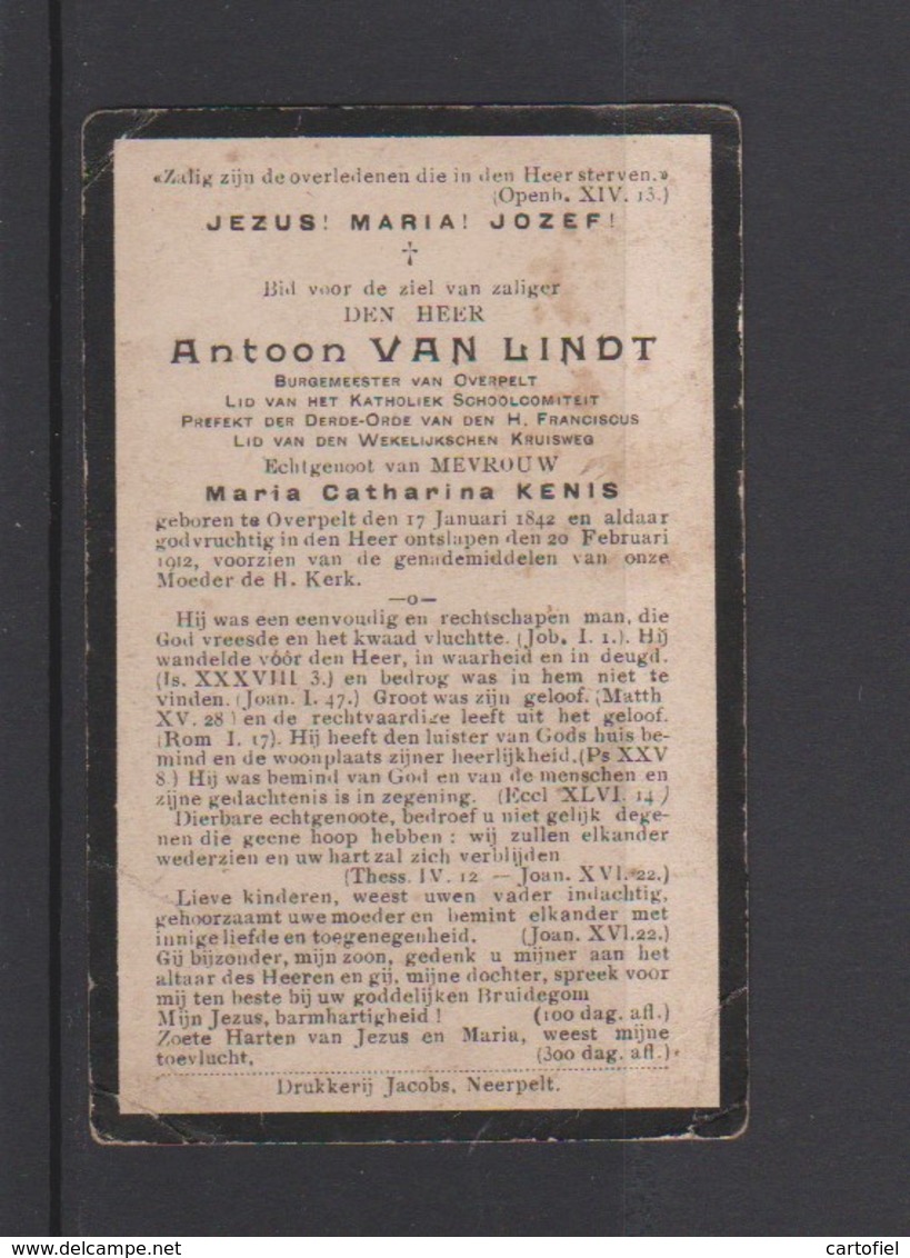 FOTOPRENTJE-PIEUSE-ANTOON VAN LINDT-MARIA KENIS-BURGEMEESTER-OVERPELT-1842+1912-ZELDZAAM-ZIE DE 2 SCANS - Images Religieuses