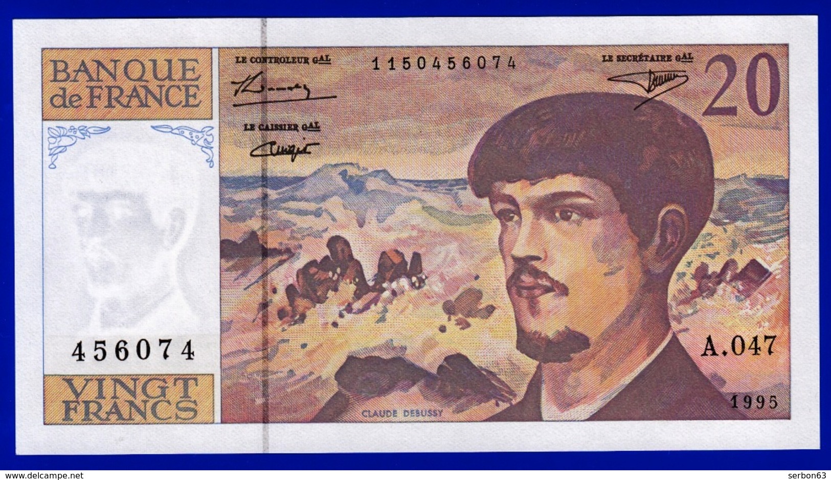 20 FRANCS DEBUSSY NEUF PAS DE TROU A.047 N° 456074 ANNÉE 1995 - 2 SCAN - Serbon63 - 20 F 1980-1997 ''Debussy''