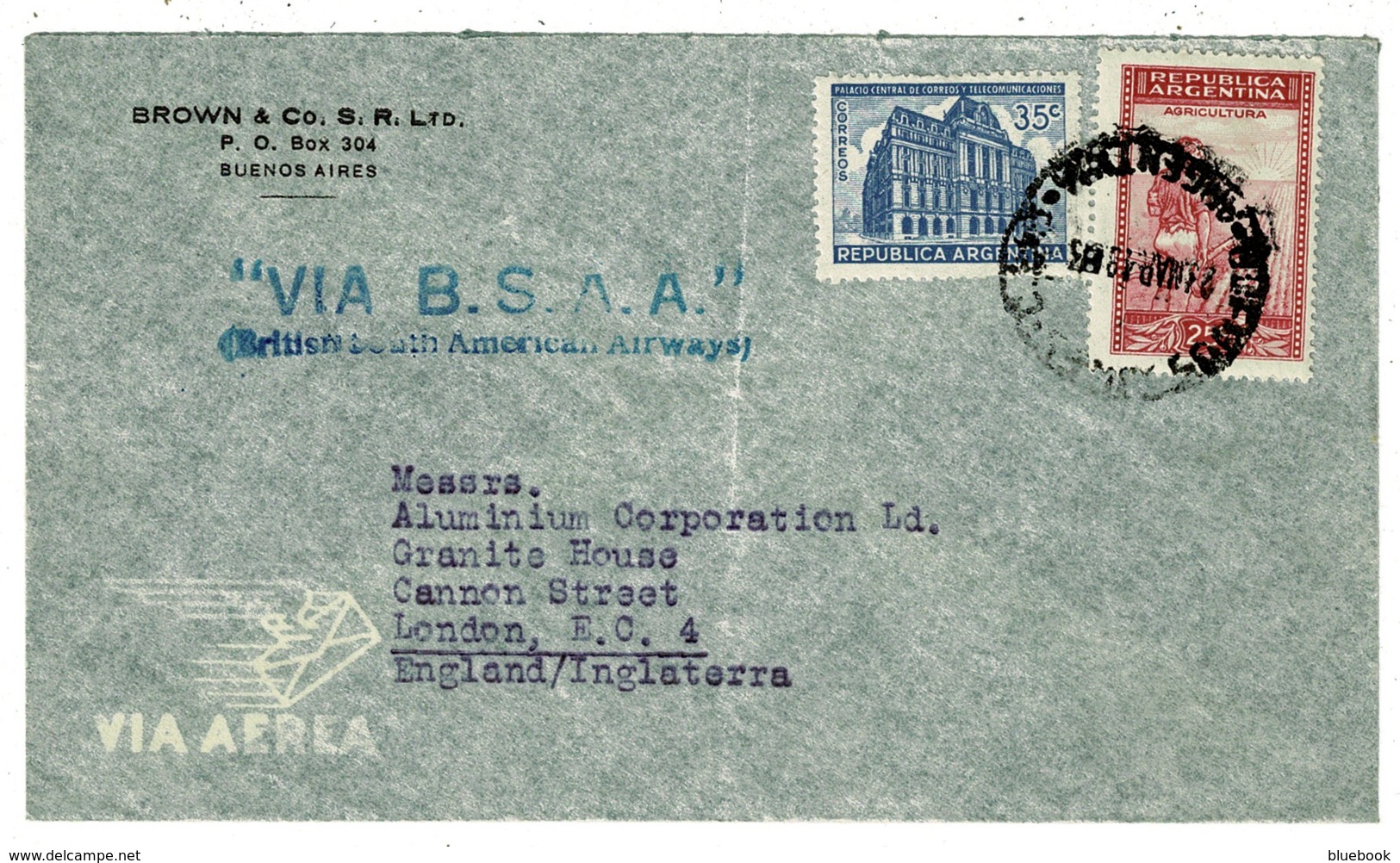 Ref 1343 - 1948 Airmail Cover Argentina To London By British South America Airways B.S.A.A. - Aéreo