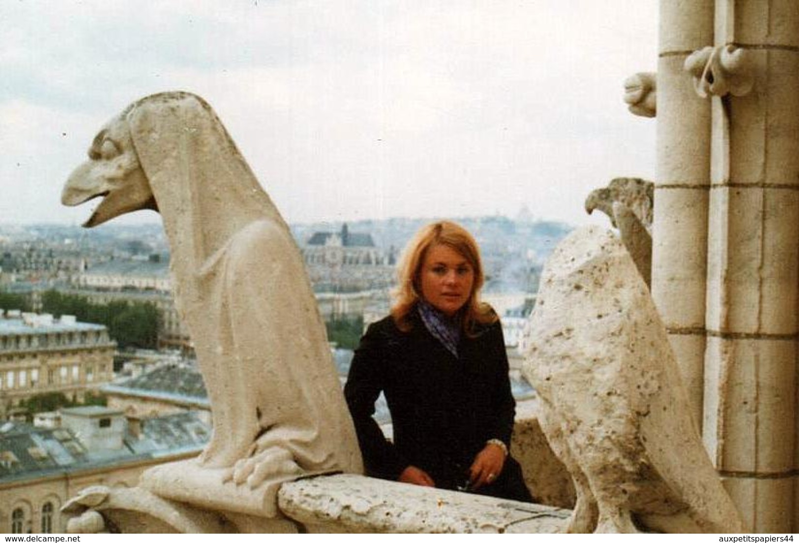 Photo Couleur Originale B.B. Portrait D'une Jeune Femme & Gargouille Au Dessus De Paris Vers 1960 - Anonymous Persons