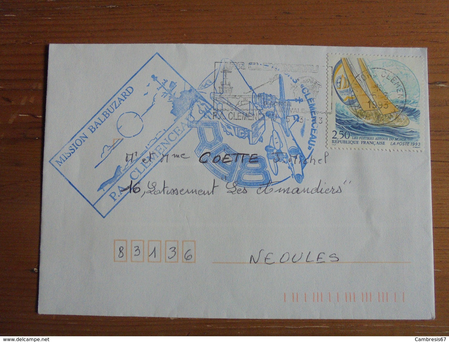 Enveloppe Mission Balbuzard Cachet 05.03.93 PA Clemenceau - 1961-....