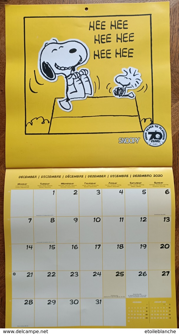 SNOOPY Calendrier 2020 (chien, BD, Schultz) - Peanuts Calendar 16 Months - 12 Dessins - Grossformat : 2001-...