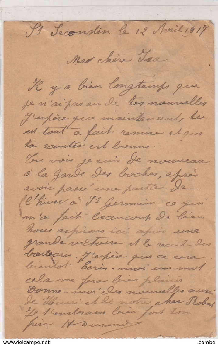 CARTE FM. CORRESPONDANCE DES ARMEES 6 DRAPEAUX. POUR L'ITALIE. GARDE DES PRISONNIERS DE GUERRE DE SECONDIN VIENNE - WW I