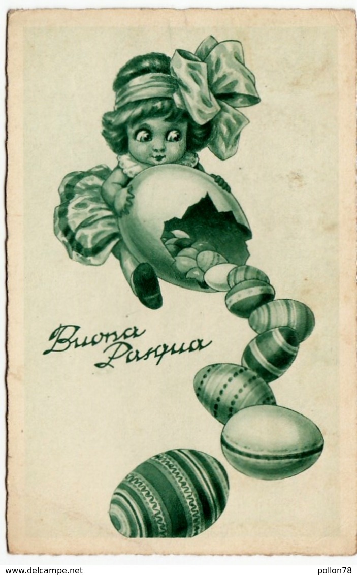 BUONA PASQUA - BAMBINA CON UOVA - 1933 - Vedi Retro - Formato Piccolo - Pasqua