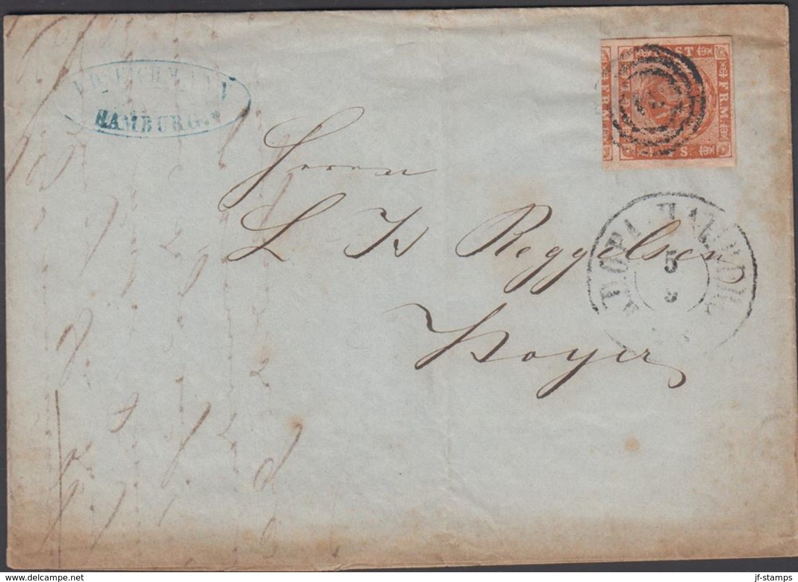 1858. ? + KDOPA HAMBURG5 5 To Hoyer.  JUMBO-sized 4 S KGL POST FRIM.  () - JF321268 - Cartas & Documentos