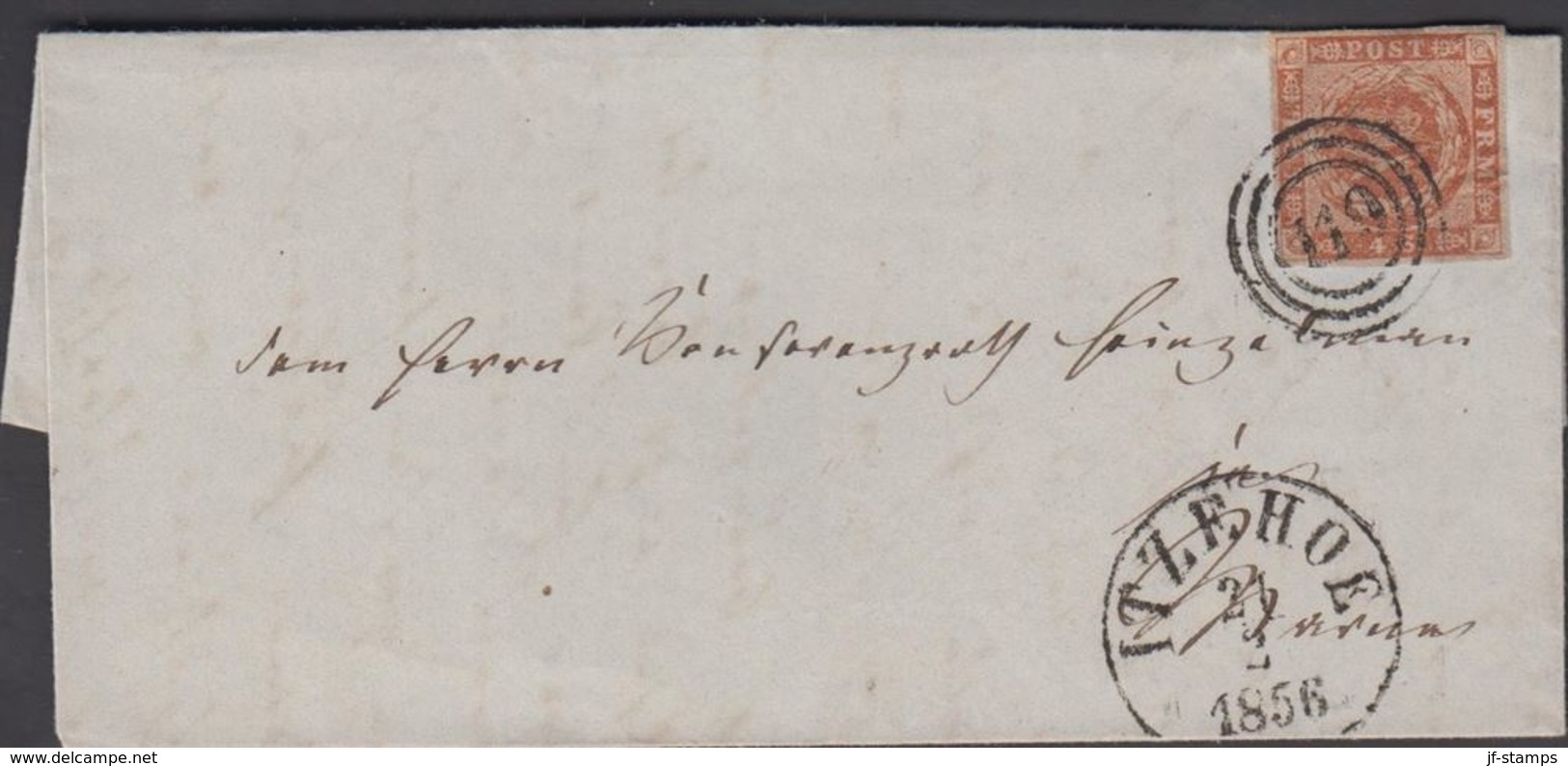 1856. 119 + ITZEHOE 21 2 1856 Stamp With Unusual Paper Fold 4 S KGL POST FRIM.  () - JF321272 - Storia Postale