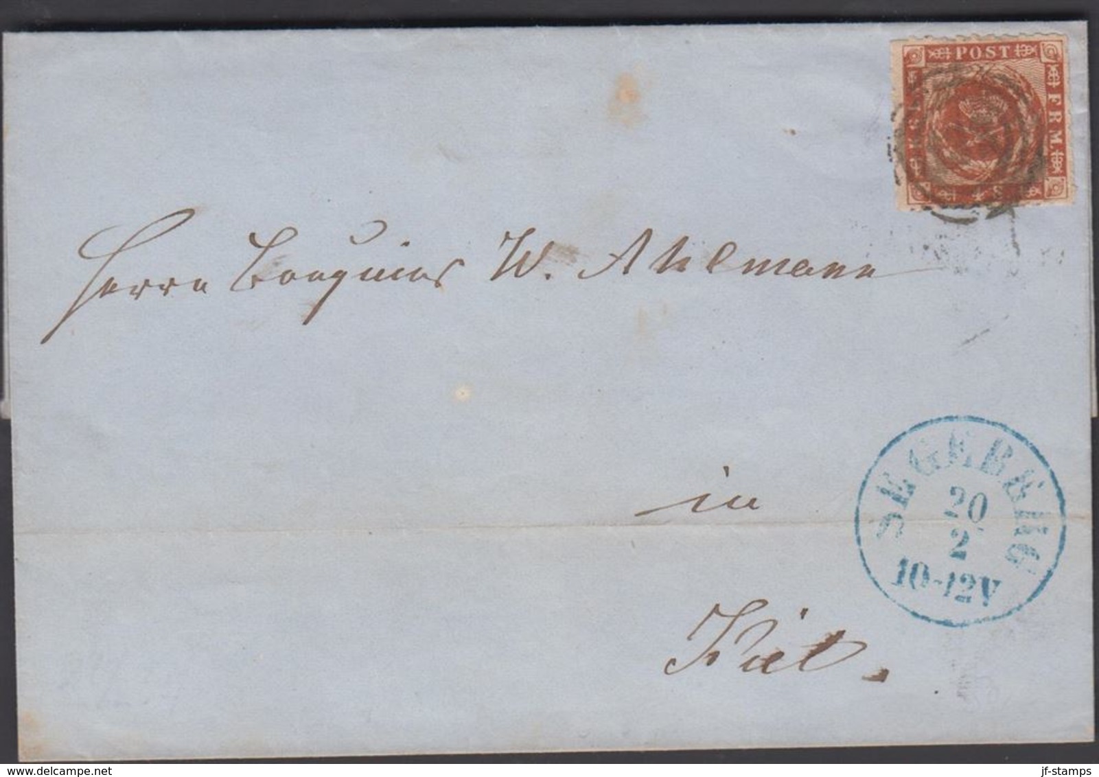 1864. 133 SEGEBERG 20 2 IN BLUE To KIEL.  4 S KGL POST FRIM. Beautiful Cancel. The Us... () - JF321274 - Covers & Documents