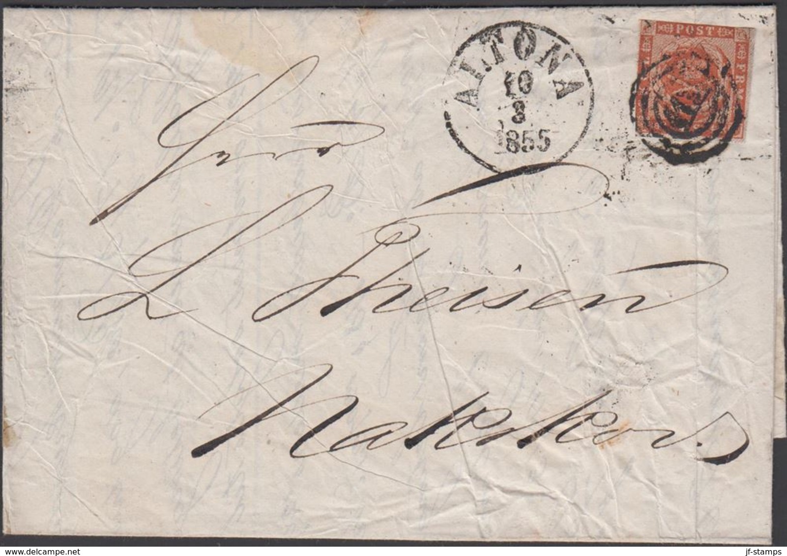 1855. 113 + ALTONA 10 3 1855 To Nakskov, Danmark 4 S KGL POST FRIM.  () - JF321277 - Storia Postale