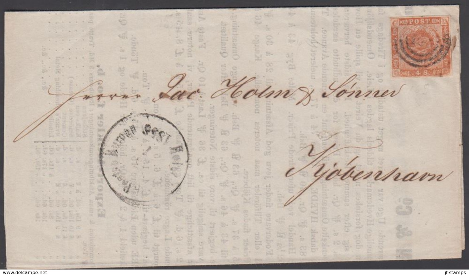 1856. 169? + HOLST. EISENB. POSTSP. BUREAU 15 7 1856 To Kjøbenhavn. 4 S KGL POST FRIM... () - JF321285 - Covers & Documents