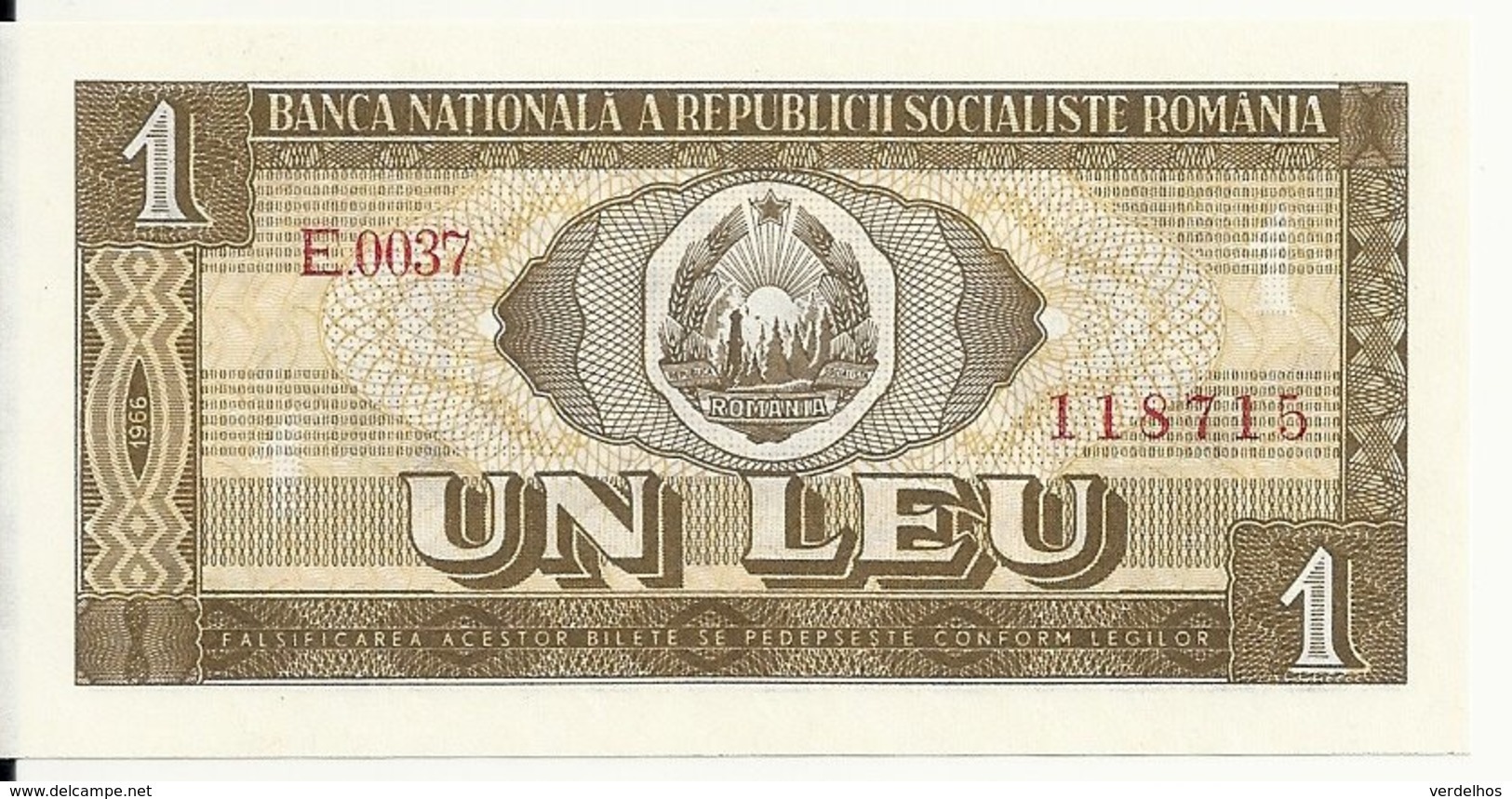 ROUMANIE 1 LEU 1966 UNC P 91 - Roumanie