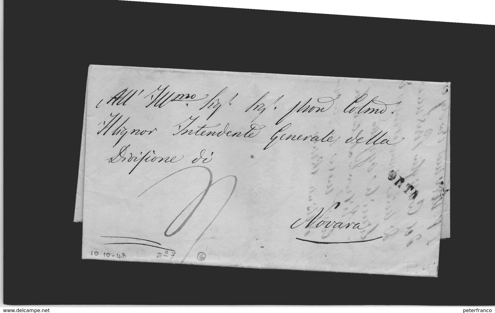 CG20 - Lett. Da Orta X Novara 10/10/1848 - Bollo Stampatello Diritto Nero Tipo 7° Senza Data - 1. ...-1850 Prefilatelia