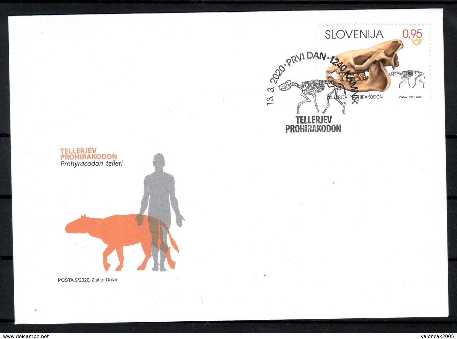 3333 Slowenian Slovenia 2020 FDC Archeological Finds Fossil Mammal Prohyracodon Telleri The Skeleton - Vor- U. Frühgeschichte