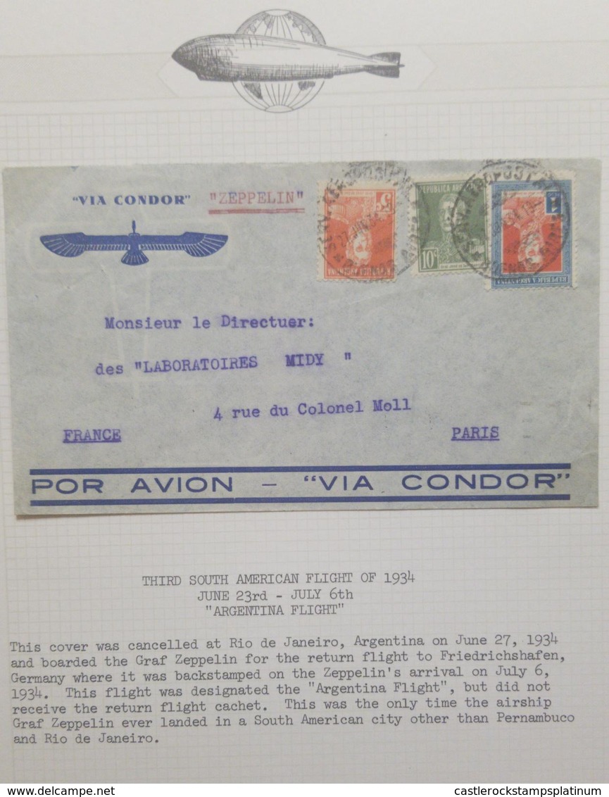 O) 1934 ARGENTINA, ZEPPELIN - SOUTH AMERICA FLIGHT - ARGENTINA FLIGHT, AIRSHIP GRAF ZEPPELIN - VIA CONDOR TO FRANCE, JOS - Nuevos