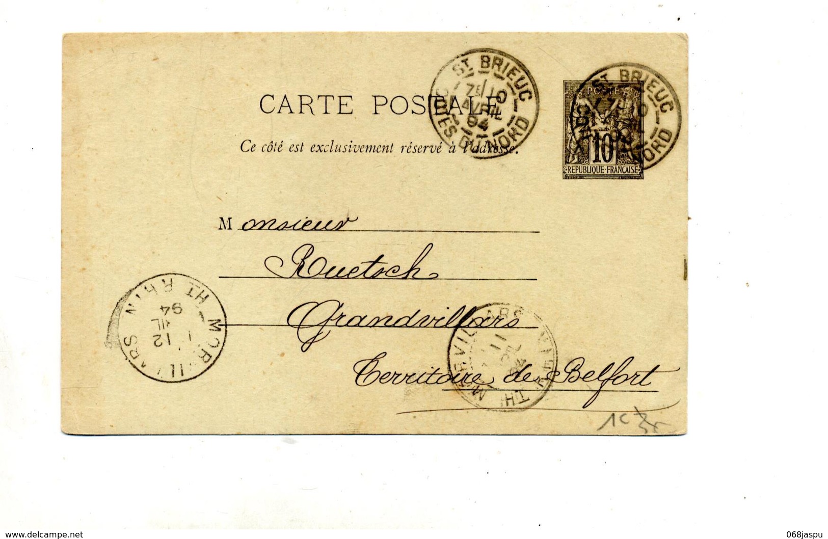 Carte Postale 10 C Sage Cachet Saint Brieuc+ Morvillars - Cartes Postales Types Et TSC (avant 1995)