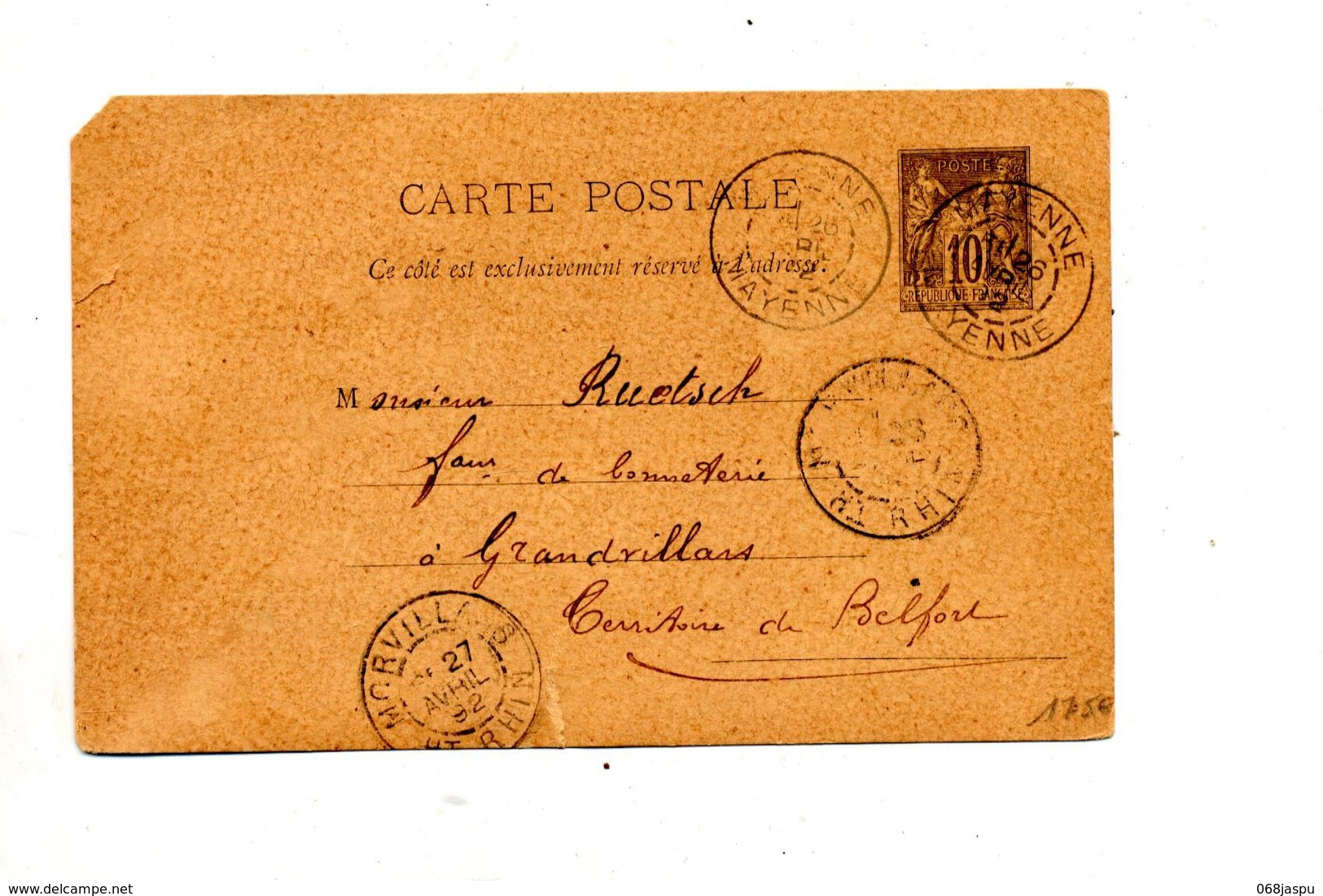 Carte Postale 10 C Sage Cachet Mayenne + Morvillars Entaille - Cartes Postales Types Et TSC (avant 1995)
