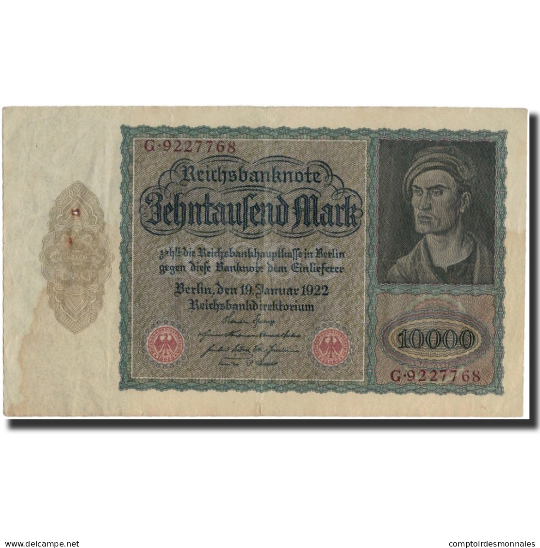 Billet, Allemagne, 10,000 Mark, 1922, KM:71, TB+ - 10.000 Mark