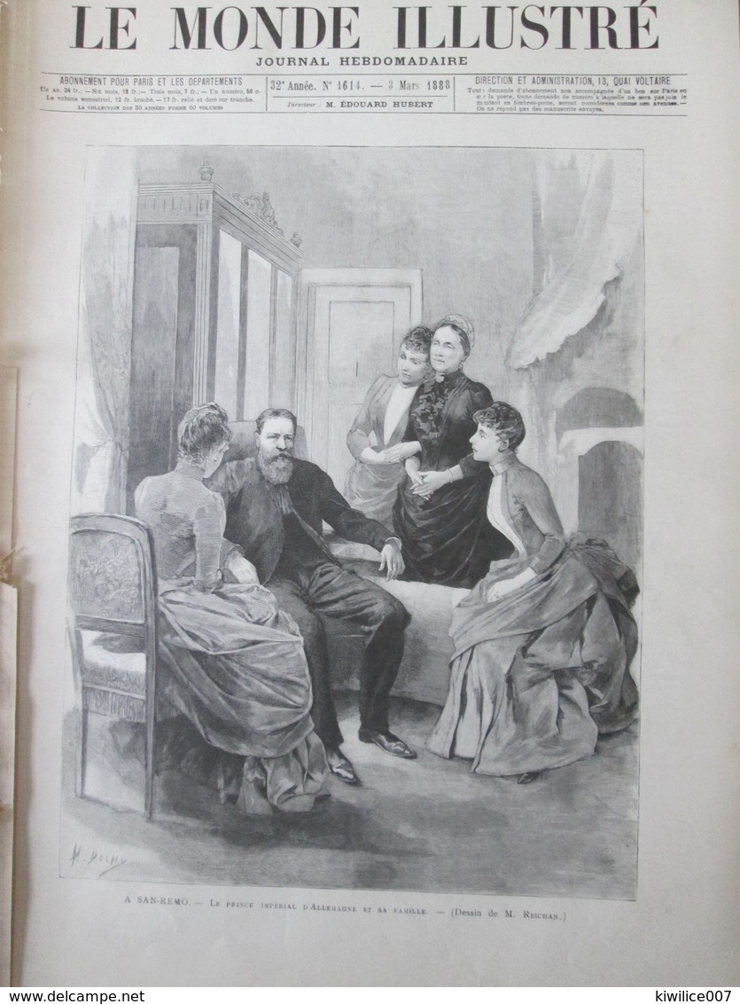 Gravure  1888   A San Remo   Le Prince Impérial   D Allemagne   Et Sa Famille Villa  ZIRIO - Non Classés