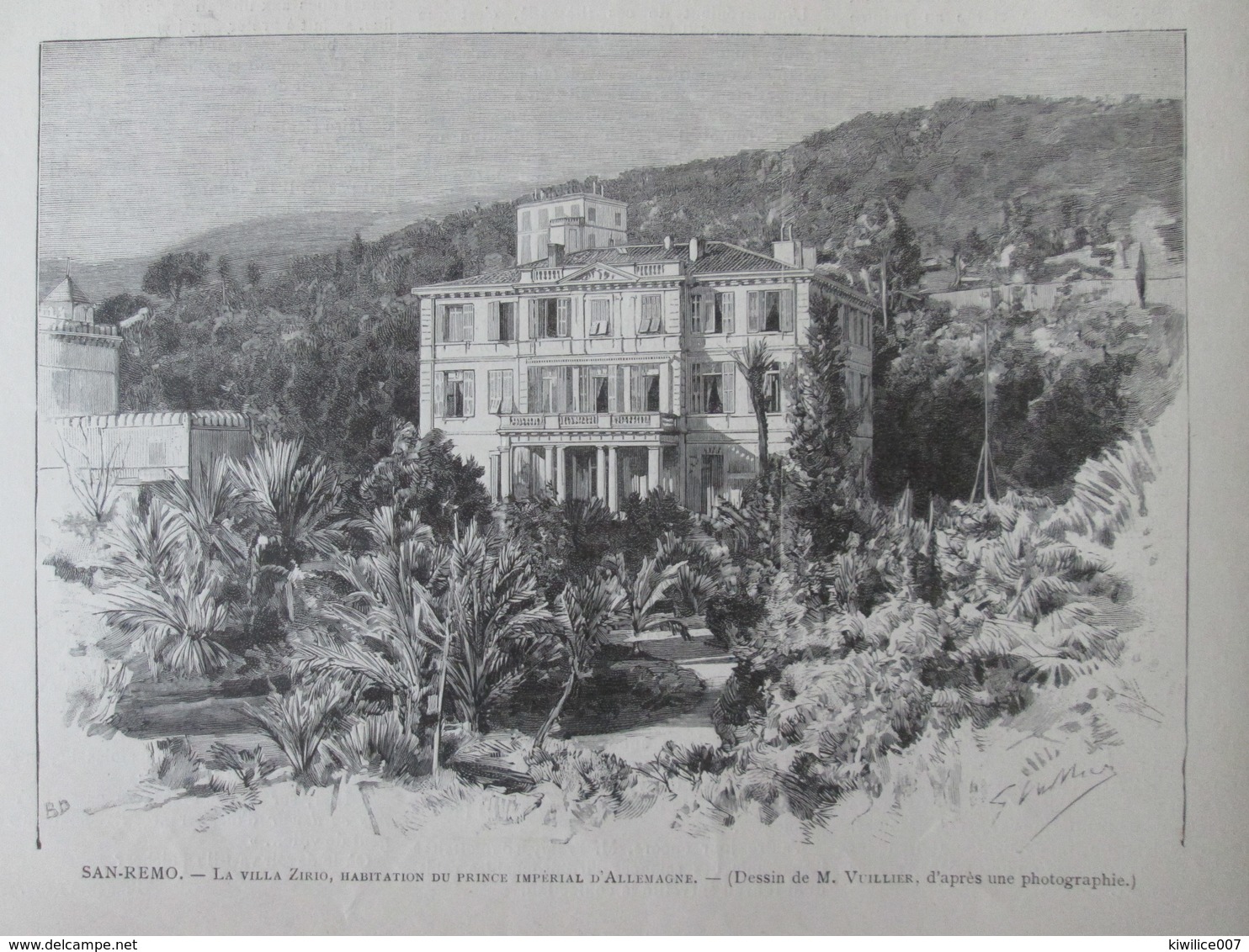 Gravure  1888   A San Remo   Le Prince Impérial   D Allemagne   Et Sa Famille Villa  ZIRIO - Non Classés