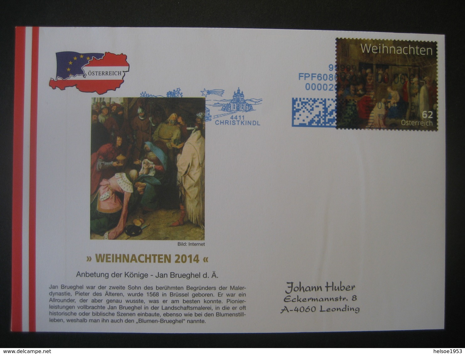 Österreich- Christkindl 01.01.2015 Freistempel - Brieven En Documenten