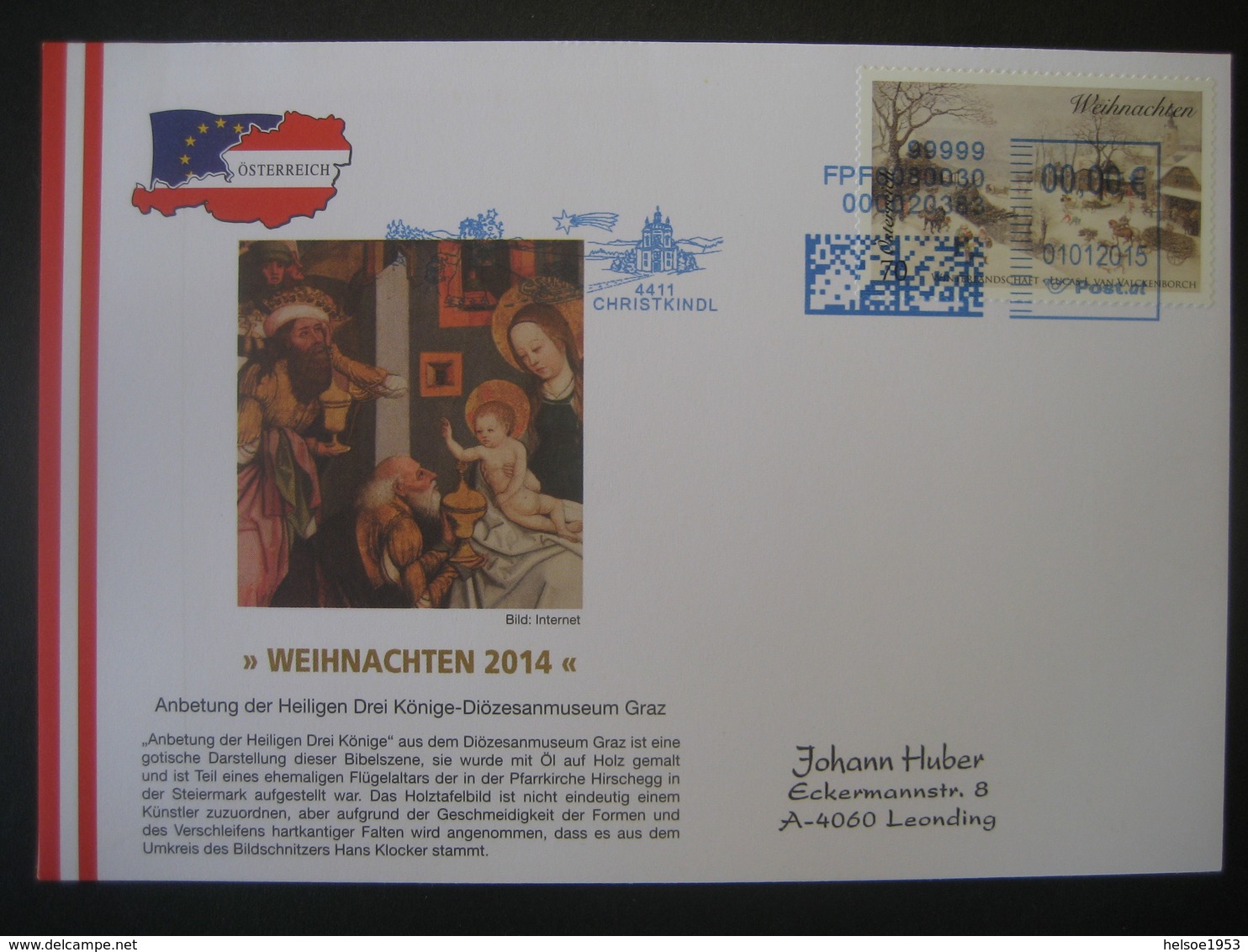 Österreich- Christkindl 01.01.2015 Freistempel - Covers & Documents