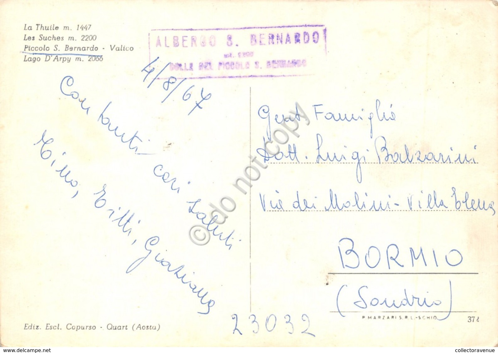 Cartolina La Thuile Vedute 1967 Timbro Albergo San Bernardo (Aosta) - Other & Unclassified